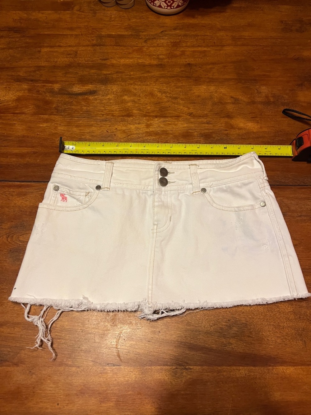 Abercrombie micro mini skirt cotton kids 14 White Denim Mini Skirt w Frayed Hem